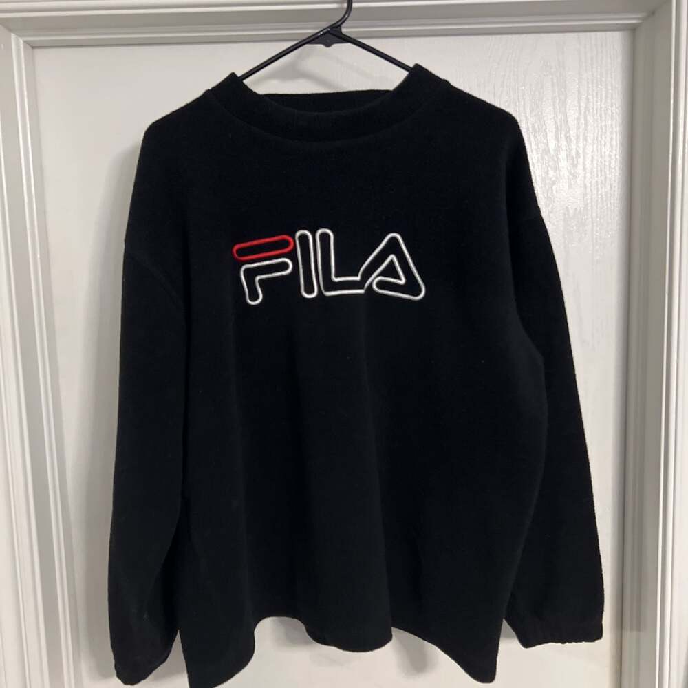 Vintage Black Fila pullover fleece sweater 90s ...